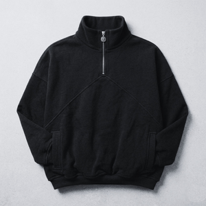 Sudadera de Forro Polar con Media Cremallera para Hombre, Negra, Corte Regular, Color Sólido, Manga Larga, Cuello Alto, Estilo Casual para Otoño - Product Image 5