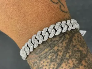 Pulsera de Moda Unisex Personalizada de Plata de Ley 925 con Diamantes, Estilo Hip Hop Cubano, Tono Blanco, 12 mm, 7.5 Pulgadas, Certificada por IGI - Product Image 1