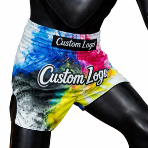 Shorts de Muay Thai personnalisés, coupe ajustée, blancs, avec motifs graphiques, pour la boxe, le kickboxing, l'entraînement, vêtements de combat OEM, shorts en satin respirants, best-seller - Product Image 6