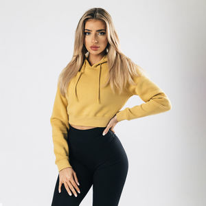 เสื้อฮู้ดดี้แขนยาวทรงหลวมแบบครอปท็อปสีพื้นหลากสีสไตล์สตรีทใหม่สำหรับผู้หญิง - Product Image 3