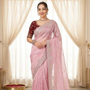 ผ้าส่าหรีปักลายพรีเมียม ดีไซน์เนอร์ C Pallu ประดับเลื่อม ปักลายฉลุ ขอบเสื้อปักอย่างประณีต เหมาะสำหรับงานแต่งงาน ฤดูร้อน ฤดูหนาว สินค้าส่งออกคุณภาพสูง - Product Image 3