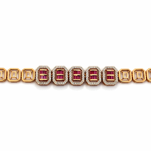 Bracelet tennis en or 18 carats avec cristaux baguette rouge rubis pour femme, bijoux géométriques de luxe, cadeau pour mariage ou fête - Product Image 3