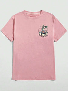 Camiseta de Manga Corta Rosa para Hombre, Estampado Tropical, Corte Regular, Cuello Redondo, 100% Algodón Jersey, Transpirable, Secado Rápido - Product Image 3