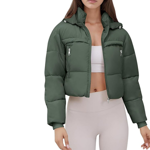 SOLID INTERNATIONAL Women's Green <b>Puffer</b> <b>Jacket</b> Regular Length Zipper Closure Stand Collar Casual Style Eco-Friendly Thick 70% - Product Image 1
