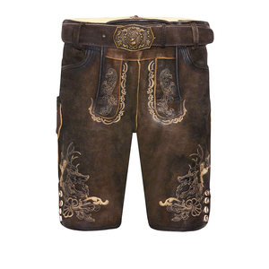 Men Bavarian Lederhosen <b>Shorts</b> Solid Eco-Friendly Brown Embroidered Traditional Trachten Pants Oktoberfest Casual Wear - Product Image 1