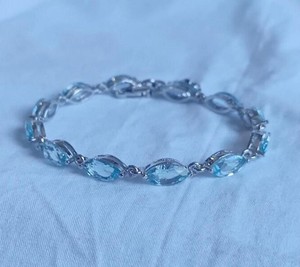 Natural Sky Blue Topaz Marquise <b>Charm</b> Bracelet Sterling <b>Silver</b> White Gold Plated Luxury Gemstone Jewelry Gift Women Party - Product Image 2