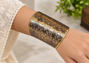 Vintage <b>Copper</b> Alloy Cuff Bracelet Floral Carved Pattern Brass Antique Bronze Plated Statement Wide Bangle Unisex Jewelry - Product Image 2
