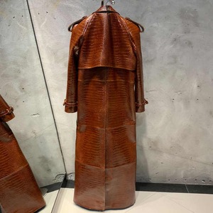 Veste classique en cuir de vache effet crocodile avec fermeture éclair, ceinture ajustable, imperméable, coupe-vent, imprimé animal, pour homme - Product Image 2