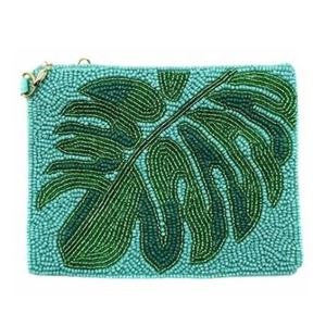 Porte-monnaie miniature en tissu perlé à feuilles vertes fait main, fermeture éclair supérieure, petite taille, pochette de rangement, pour collection de pièces de monnaie, usage polyvalent - Product Image 2