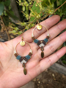 Pendientes de Macramé Chapados en Oro, Estilo Boho, con Cuentas Turquesa y Marrón, Colgante Ovalado, Joyería Hecha a Mano, Regalo, Venta al Por Mayor Personalizada - Product Image 6