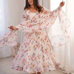 Robe Anarkali à imprimé floral pour femmes, robe et pantalon spéciaux avec dupatta - Product Image 1