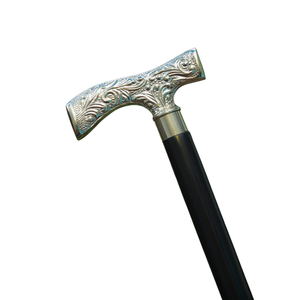 Bastón de caminar elegante con mango plateado grabado, bastón de madera negra de lujo, hermoso bastón con mango plateado de latón. - Product Image 1