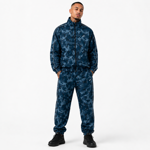 Wholesale Blue <b>Camo</b> Tracksuit Men Reflective Piping Track <b>Jacket</b> Jogger Pants Custom Streetwear Sporty Style Windbreaker Hoodies - Product Image 1