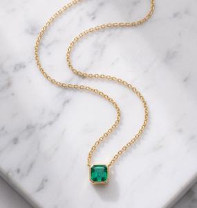 14K Gold Tiny Square <b>Emerald</b> Green Diamond <b>Pendant</b> Necklace Delicate Minimalist Solitaire Daily Wear Luxury Jewelry for Women - Product Image 4