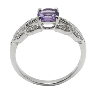 Bague ronde de luxe en argent sterling 925 plaqué rhodium avec améthyste violette et bande fendue en oxyde de zirconium pour femme - Product Image 3