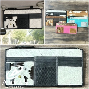 New Western Style Hair On Cowhide Leather Car Sun Visor Organizer Multiple Pocket for <b>Document</b> Sunglasses <b>Holder</b> for Vehicles - Product Image 1