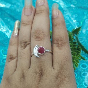 Natural Pink Ruby 925 Sterling Silver <b>Ring</b> Handmade Moon Design Gemstone <b>Ring</b> <b>Adjustable</b> Boho Jewelry Gift for Women Unisex Her - Product Image 6