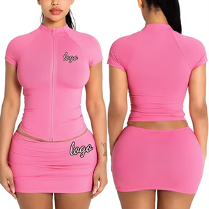 Ensemble 2 Pièces Short et Veste Modale à Manches Courtes Zippées pour Femme – Tenue d'Été Solide pour le Sport et le Streetwear – Fabricants de Vêtements - Product Image 1