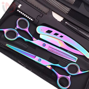 Ensemble de barbier en acier inoxydable de haute qualité, ciseaux de coupe de cheveux arc-en-ciel durables, ciseaux à effiler argentés - Product Image 3