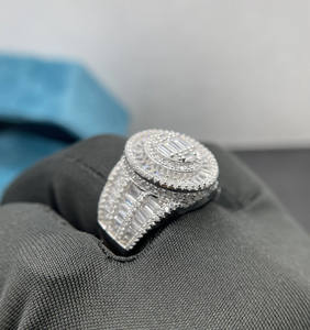 Baguette & Round Cut Moissanite Diamond Engagement <b>Ring</b> for Men Hip Hop Chunky <b>Statement</b> <b>Ring</b> 925 Silver Iced Out Style Jewelry - Product Image 4