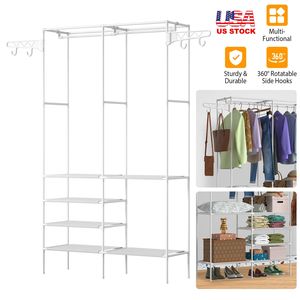 Scaffale Organizzatore a 4 Ripiani 66.1x42.1x14.2in, Capacità 400 Libbre, Asta Appendiabiti, Portabiti in Tessuto - Product Image 2