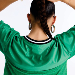 Ensemble de sport en maille verte pour femmes, haut à manches courtes en polyester, maillot de football américain, logo personnalisé, vêtements de sport, OEM, marque privée - Product Image 4