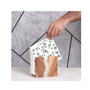 Porte-serviettes en résine et bois de couleur blanche pour salle à manger, cuisine, chambre à coucher, commodes, décoration / Porte-serviettes artisanal en résine - Product Image 1