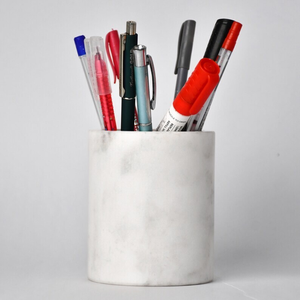 Natural <b>White</b> Marble <b>Pen</b> Holder high Quality Decorative Crafts For School Office Desktop Use Stationary Storage <b>Pen</b> Holder - Product Image 1