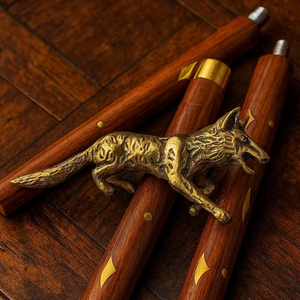 Creative Art Fox <b>Head</b> Folding Walking Stick with Engraved Brass Handle Handcrafted Wooden in Steampunk <b>Style</b> Daily Use Gift - Product Image 1