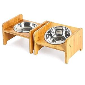 Wood Elevated Pet <b>Bowls</b> <b>Set</b> Stainless Steel Dish Minimalist Design Durable Home Use - Product Image 2