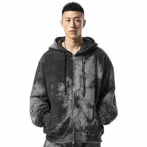 Sudadera con capucha OEM con cremallera y lavado ácido para hombre, de invierno, con hombros caídos, estilo urbano, con efecto lavado a la piedra - Product Image 1