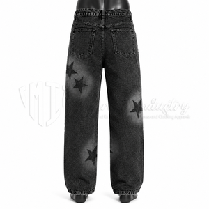 Mid <b>Waist</b> Wide Leg Eco-Friendly Heavyweight Denim Pants <b>Men</b> Cotton Tie Dye Hand Painted Loose Fit Streetwear Spring <b>Jeans</b> - Product Image 2