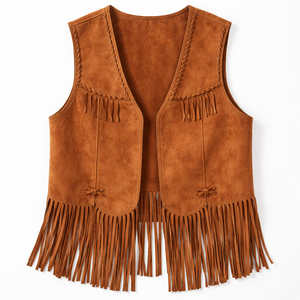 Wholesale Custom Brown <b>Suede</b> Fringe Vest for Women - Factory Direct Supplier of Premium <b>Jackets</b> - Product Image 5