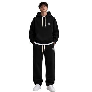 Ensemble de survêtement côtelé délavé épais pour homme – Sweat-shirt décontracté en coton avec capuche à cordon – Tenue de sport tendance - Product Image 5