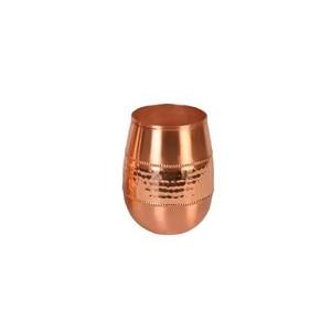 Petit gobelet en cuivre avec bande centrale martelée, corps arrondi, base étroite, bordure perlée décorative, tasse à boire traditionnelle - Product Image 1