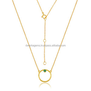 Collar chapado en oro fino, collar con colgante de piedras preciosas verdes de ónix de Plata de Ley 925 para joyería de mujer - Product Image 2