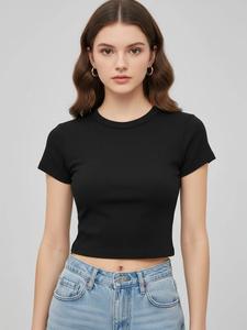 Essential Women's <b>Crop</b> T Shirt Slim Fit Crew Neck Short Sleeve Minimal Casual <b>Top</b> - Product Image 2