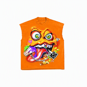 Green Sleeveless Tank Top With Cartoon <b>Face</b> Print Plastisol Design Unisex Adult Crew Neck Regular Fit All Seasons - Product Image 6