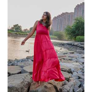 Magnifique robe en coton rose respirante et confortable taille XS avec taille élastique pour les occasions décontractées - Product Image 1