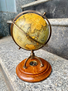 Globe de bureau vintage en laiton avec boussole, carte du monde antique, base en bois, décoration de bureau - Product Image 6