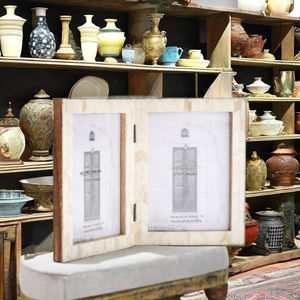 Cadre photo 5x7 en bois rustique, pliable à charnières, double affichage, rotatif, verre haute définition, pour table - Product Image 2