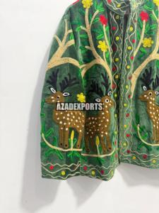 Chaqueta de Algodón Verde Terciopelo con Cuello Mandarín, Manga Larga, Bordado Floral, para Mujer, Ideal para Regalo o Fiesta, Ropa de Invierno - Product Image 6