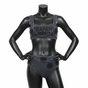 Conjunto de Bikini Premium para Mujer, Poliéster GSM con Spandex, Color Gris Oscuro y Negro, Estilo Panel, Logotipo con Parche de Goma, Conjunto de Bikini Personalizado para Mujer - Product Image 6