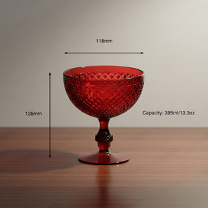 [Holar] Tazón de Postre Rojo de Plástico con Diseño de Diamantes Vintage, Hecho en Taiwán, con Tallo Corto, para Cafetería, Restaurante, Buffet - Product Image 3