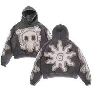 Sweat-shirts surdimensionnés pour hommes, effet délavé, 100% coton lourd, broderie de patchs usés, streetwear, OEM ODM - Product Image 2