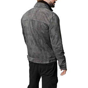 Men's <b>Suede</b> <b>Leather</b> <b>Jacket</b> Workwear Style Turn-down Collar Washed Finish Button Closure Autumn Outerwear - Product Image 3