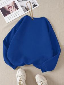 Sudadera de Algodón Tejido para Mujer, Cuello Redondo, Color Sólido, Hombros Caídos, Estilo Oversize, para Otoño - Product Image 1