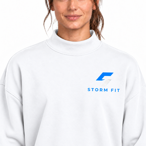 Sweat-shirt en molleton blanc personnalisé pour femme, col montant, manches longues, tricoté uni, respirant, 100 % coton, coupe-vent, écologique - Product Image 5