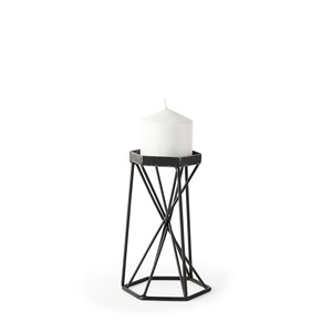 Support de bougie hexagonal en métal, décoration d'intérieur durable, design géométrique noir - Product Image 1