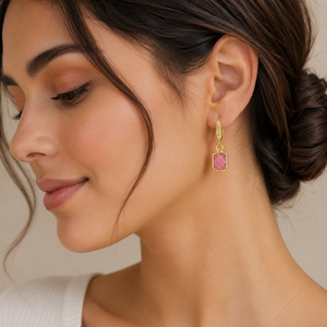 Rhodochrosite 26 to 27 MM With Zircon Ear <b>Wire</b> Rectangle Shape 925 <b>Sterling</b> <b>Silver</b> 18k Gold Plated Earrings - Product Image 5